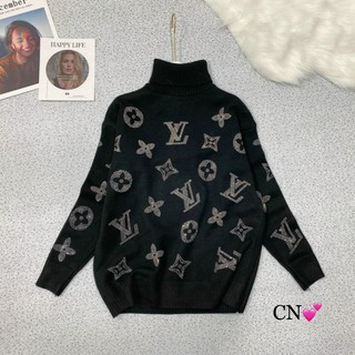 Áo len nữ dài tay cổ cao đính đá chất len đẹp