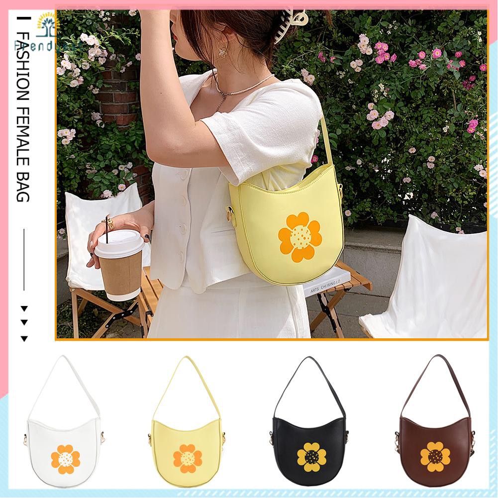 Vintage Women Flower Printing PU Crossbody Bag Casual Ladies Small Handbags