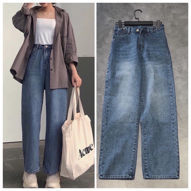 FS50K_Quần Jeans Nữ Ống Rộng SIMPLE JEANS 3 KHUY OHS3500 | BigBuy360 - bigbuy360.vn