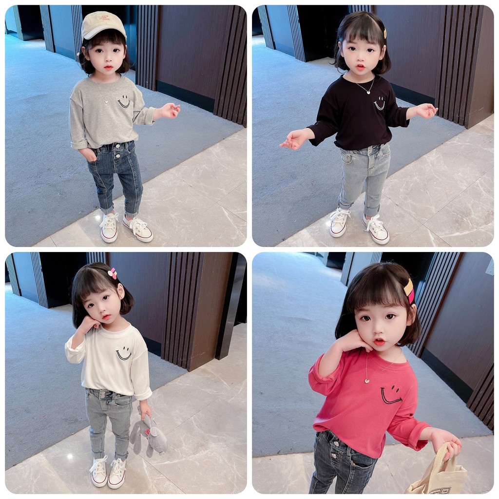 Áo dời trẻ em 7-17kg dành cho bé gái hình mặt cười xinh xắn. Hàng may kỹ, chất vải đẹp, màu sắc bắt mắt