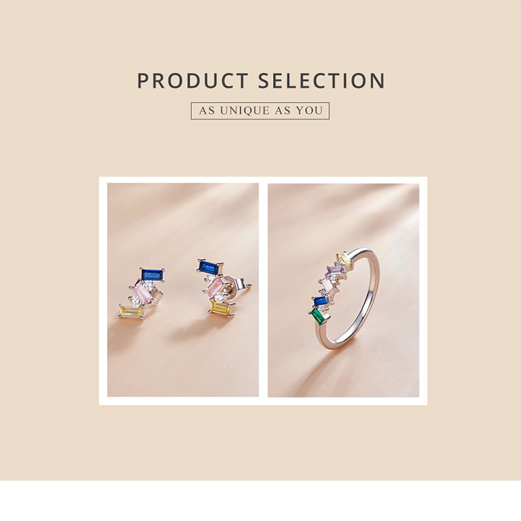 Đôi bông tai Bamoer SCE1208 bằng bạc 925 đính đá Zircon hình vuông nhiều màu chống dị ứng cho nữ