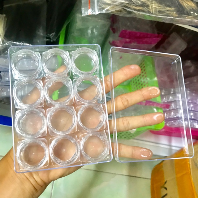 Khay 12 hũ ( đế vuông) đựng bột, phụ kiện làm móng