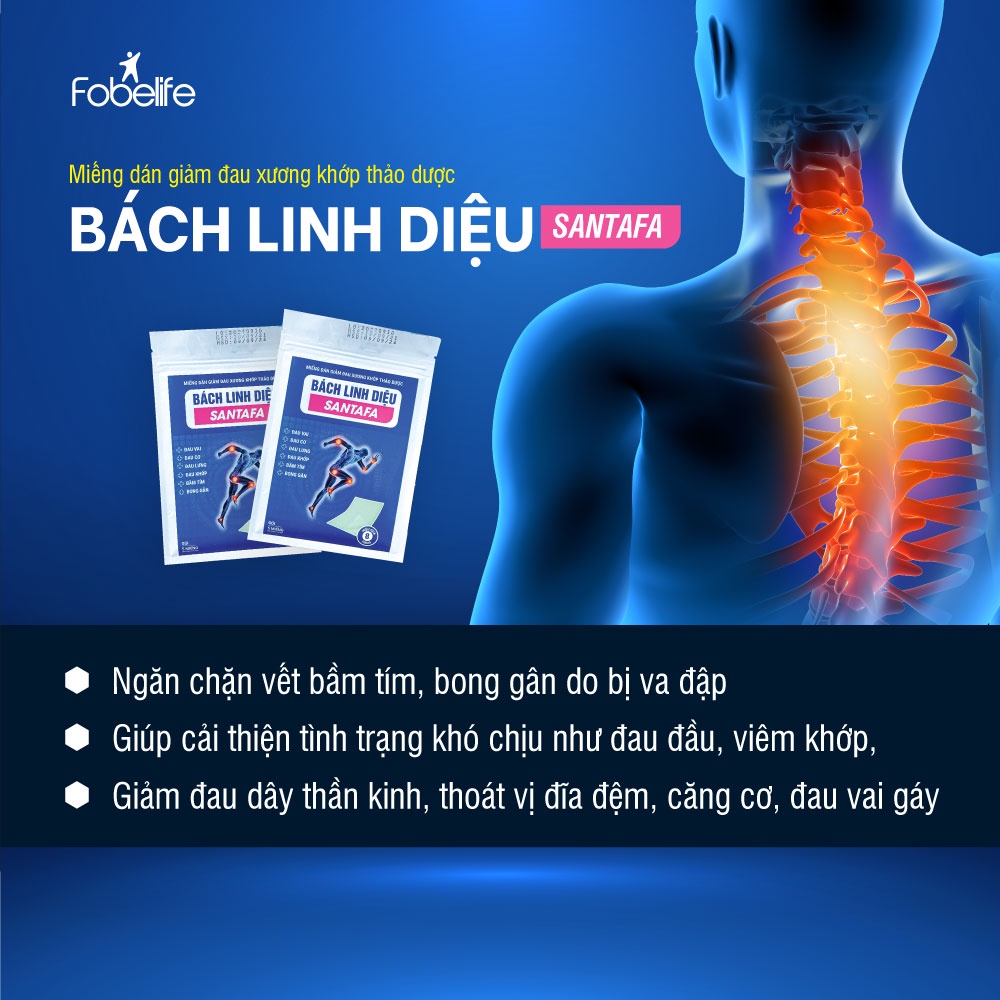 Miếng Dán Bách Linh Diệu Santafa Fobe Giảm Đau Nhức Xương Khớp, Bong Gân- hộp 10 miếng