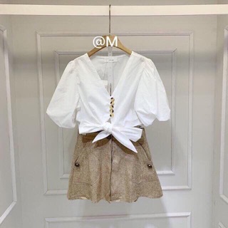 Áo Croptop nút Khuy bọc buộc eo nơ (ảnh thật )