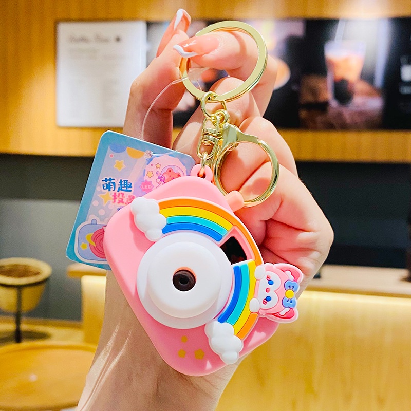 Móc Khóa Hình Máy Ảnh Màu Cầu Vồng Dễ Thương