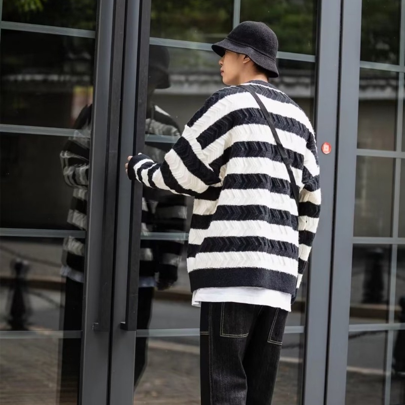 Áo Sweater Chui Đầu Dáng Rộng Họa Tiết Kẻ Sọc Đơn Giản Thời Trang Mùa Thu Phong Cách Hàn Quốc Cho Nam Và Nữ