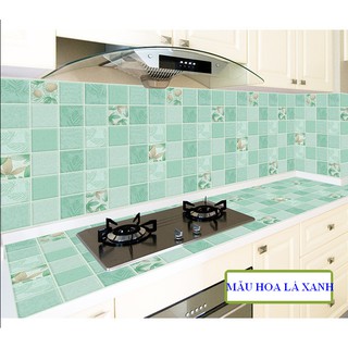 Cuộn 5m giấy dán bếp khổ 60cm - lá vuông xanh ECC026