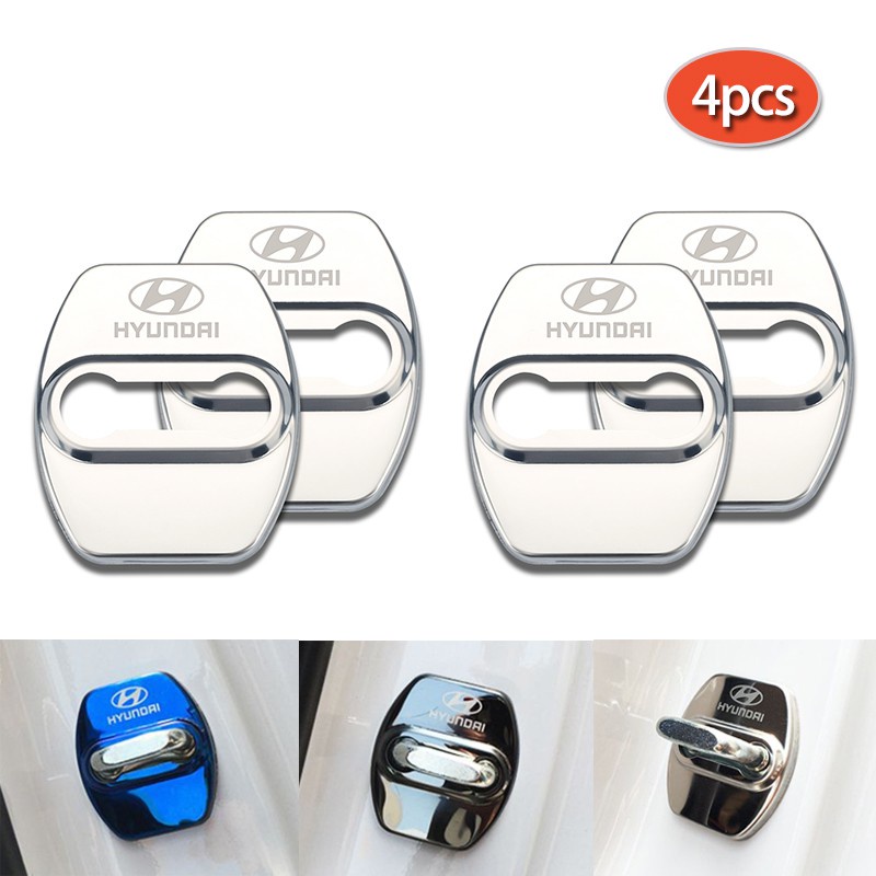 Bộ 4 Vỏ Bảo Vệ Khóa Cửa Xe Hơi Hyundai Elantra i10 i30 Ioniq Atos Getz Bằng Thép Không Gỉ