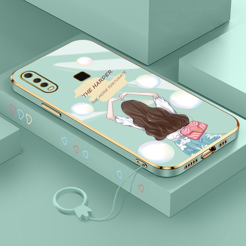 Ốp Điện Thoại Silicon Viền Thẳng In Hình Nhân Vật Hoạt Hình Có Dây Đeo Cho vivo y11 y12 y15 y17 y19 y30