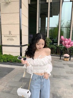 ÁO CROPTOP CỔ U CỘT NƠ (KÈM VIDEO HÌNH THẬT)