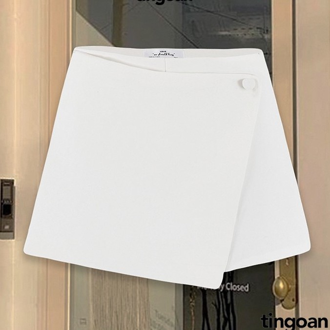 Quần váy cạp cao lệch vạt trắng tingoan NICOLE SKORT/WH