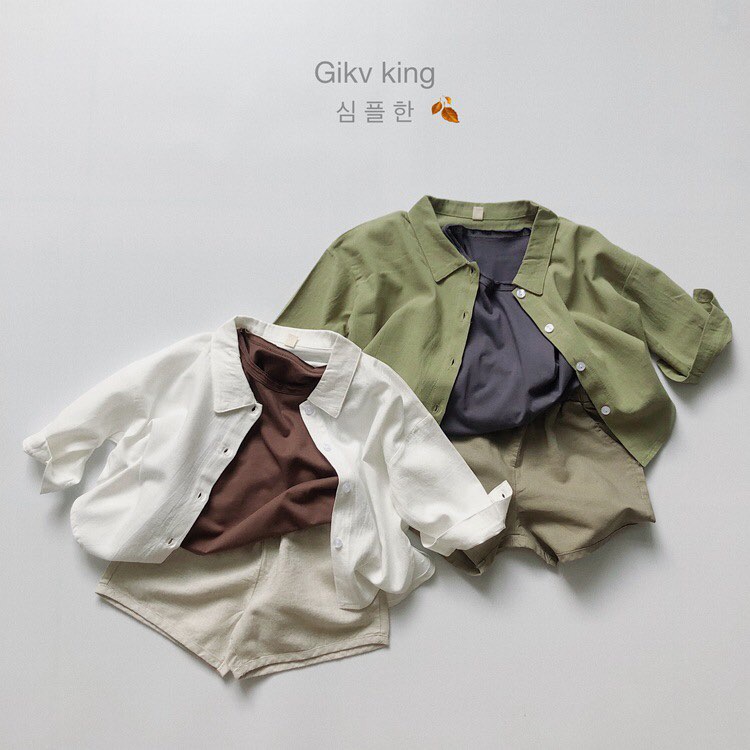 Áo sơ mi trơn basic Hàn Quốc cho bé gái bé trai size 80-120