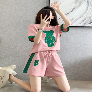 Europe station fashion bear sports suit women’s summer thin 2022 new fried Street short sleeve shorts leisure two piece set