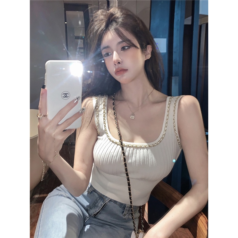 Cocory vn Áo Croptop Dệt Kim Sát Nách Cổ Chữ U Dáng Ôm Thời Trang Mùa Hè Quyến Rũ Cho