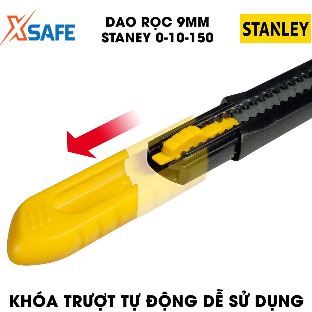 Dao rọc giấy STANLEY 0-10-150 9mm cán nhựa cao cấp, lưỡi dao thép hợp kim cứng cáp, không gỉ sét