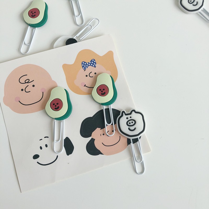 <24h delivery>W&G Korean cartoon pig pig avocado avocado student stationery bookmark silicone paper clip