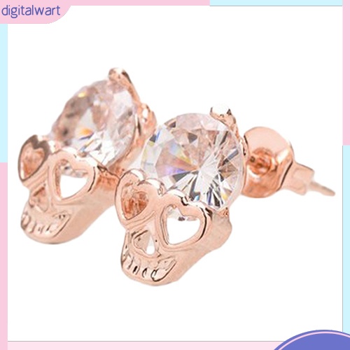 Cặp khuyên tai thiết kế hình đầu lâu đính đá kim cương nhân tạo sang trọng cá tính dành cho nữ