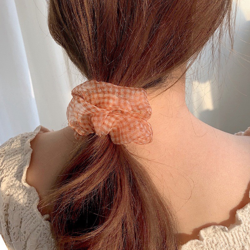 Scrunchies Vacone dây buộc tóc vải họa tiết caro nhẹ nhàng xinh xắn SC05