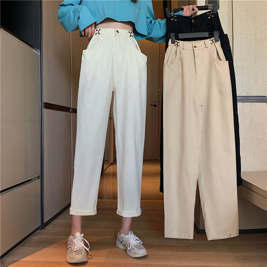 Quần Dài Lưng Cao Ống Rộng Màu Trơn Phong Cách Trẻ Trung | BigBuy360 - bigbuy360.vn