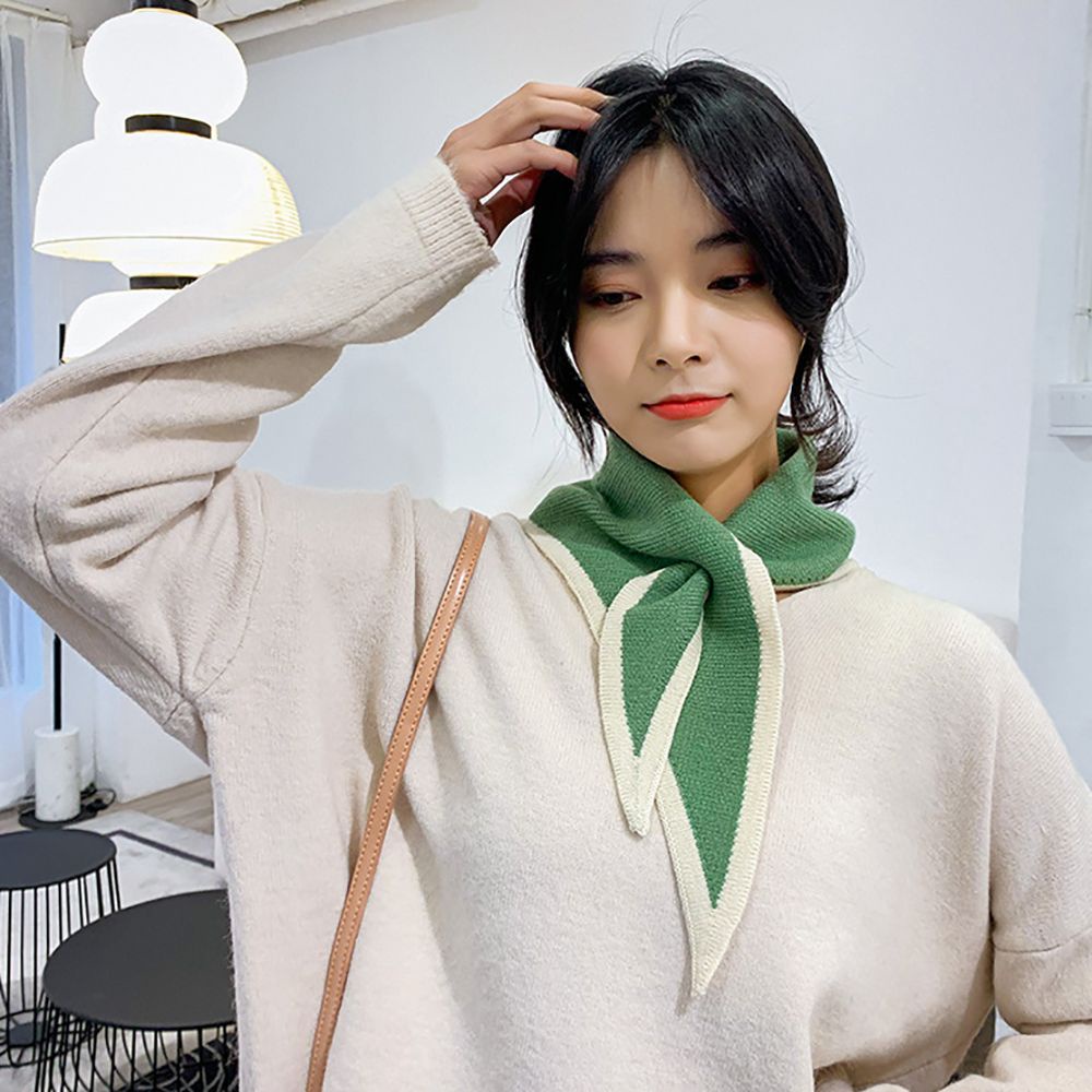 Khăn choàng cổ dệt kim mềm mại co giãn màu trơn thắt nơ chéo thời trang mùa thu cho nữ