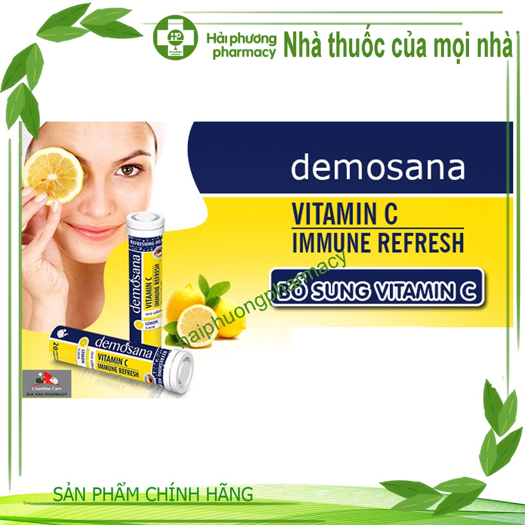 Vitamin C sủi Đức tăng sức đề kháng cho bé người lớn DEMOSANA IMMUNE REFRESH không đường không calo vị chanh 20v