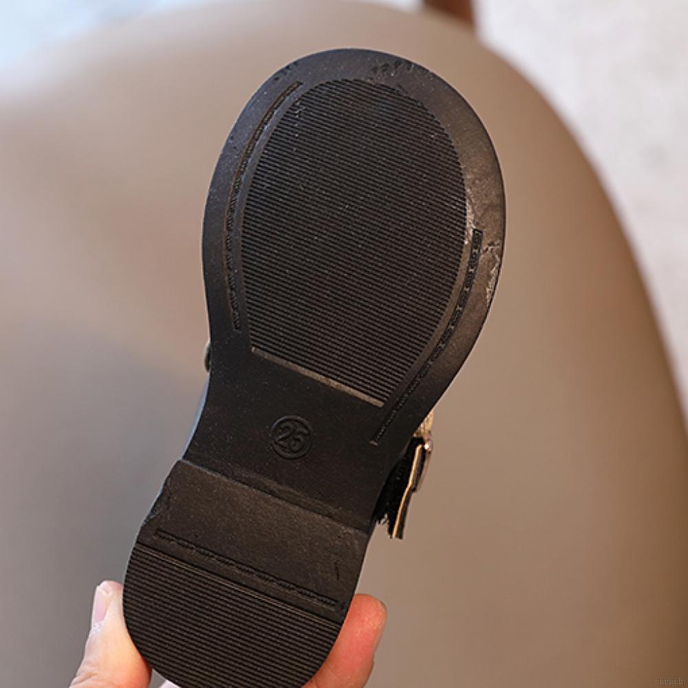 Giày Công Chúa Làm Từ Da Đế Phẳng Màu Đen Thời Trang Ngọt Ngào Cho Bé Gái