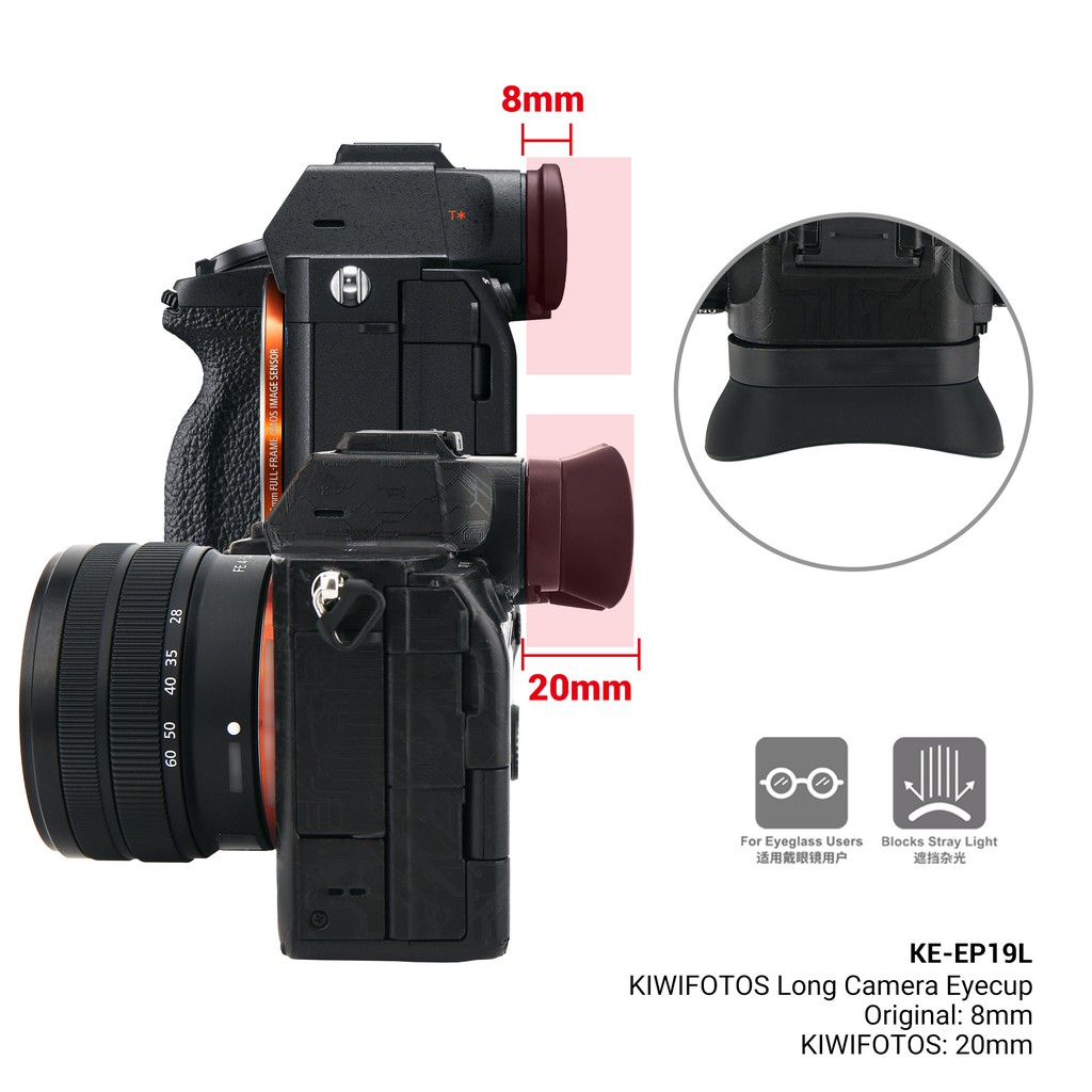 Kiwifotos KE-EP19L Kính Ngắm Cao Su Camera Dài Eyecup Cho Sony a7R V a7 IV a7S III alpha 1 A7R5 A7M4 A7S3 A1 A7RV A7IV A7SIII Thay Thị Kính FDA-EP19