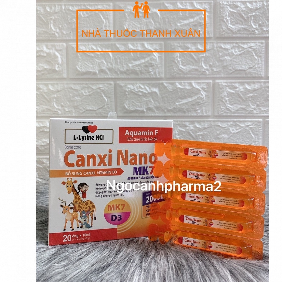 Canxi nano K2 D3 MK7 aquamin F tảo biển đỏ - Bổ sung canxi, vitamin D3 giúp xương chắc khỏe (Hộp 20 ống )