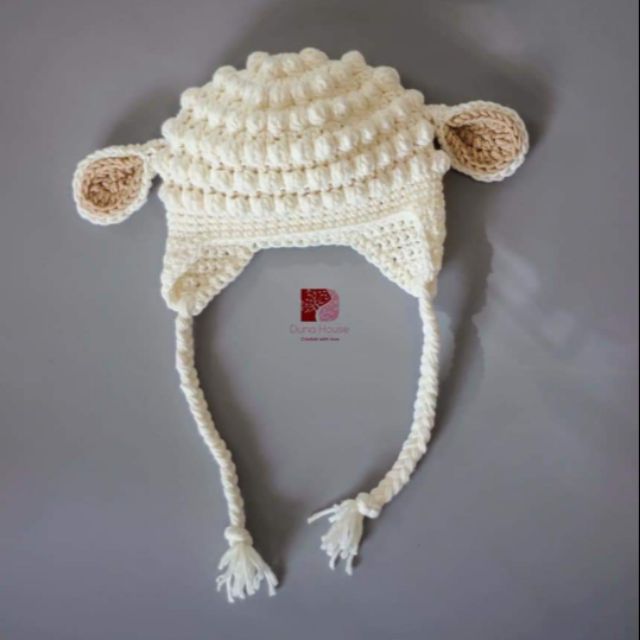 Nón len cừu trắng kem handmade