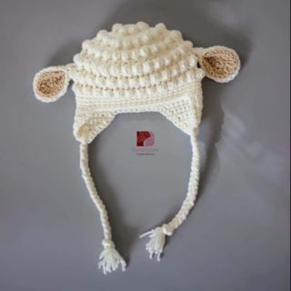 Nón len cừu trắng kem handmade