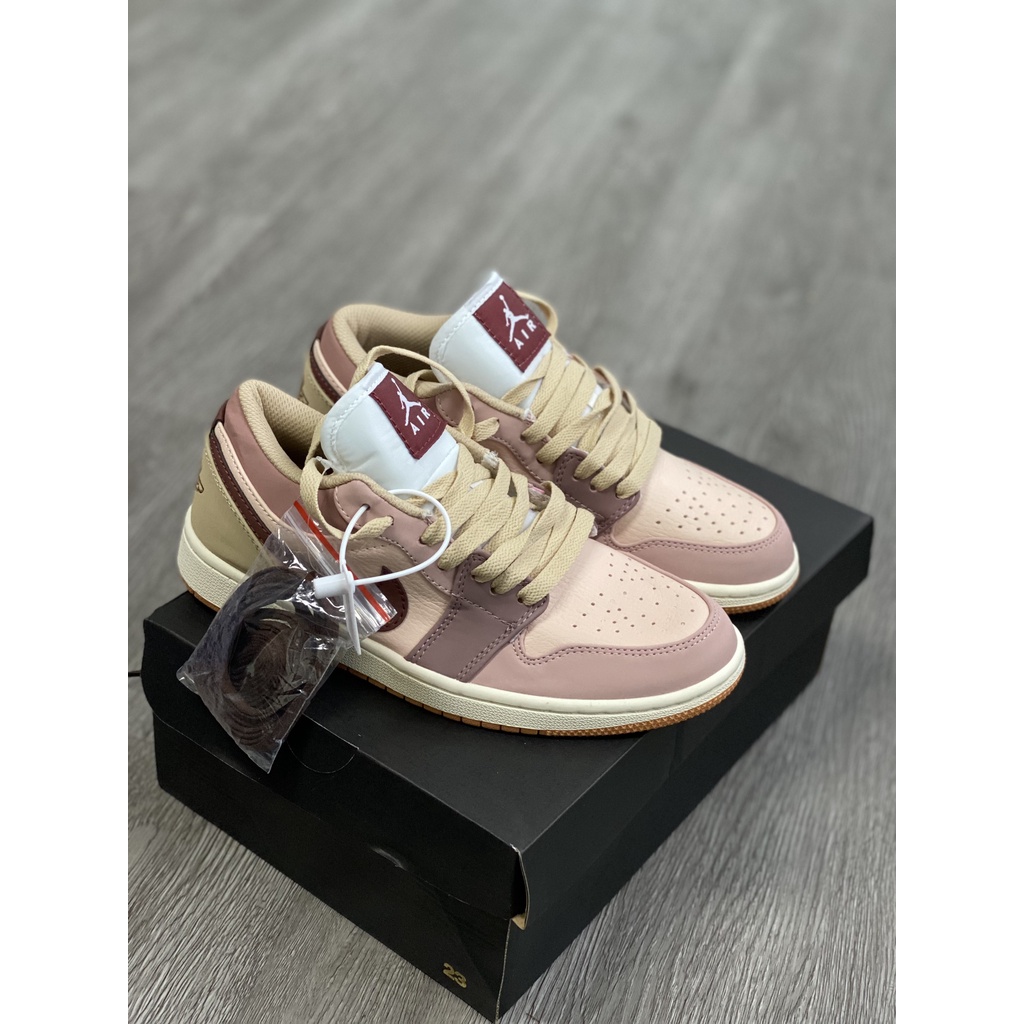 Giày Jordan 1 Low  Pony Mave Nâu Hồng Cực Đẹp Fullbox, Giày thể thao jordan 1 cổ thấp nâu hồng da nhăn, êm chân nam nữ