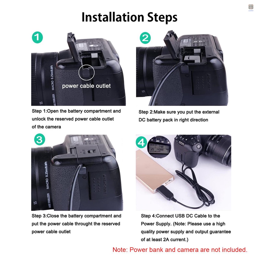 Pin giả Andoer DMW-DCC8/BLC12 với cáp đổi nguồn USB cho Panasonic Lumix DMC-FZ200 FZ300 FZ1000 FZ2500 G5 G6 G7 G80 G85