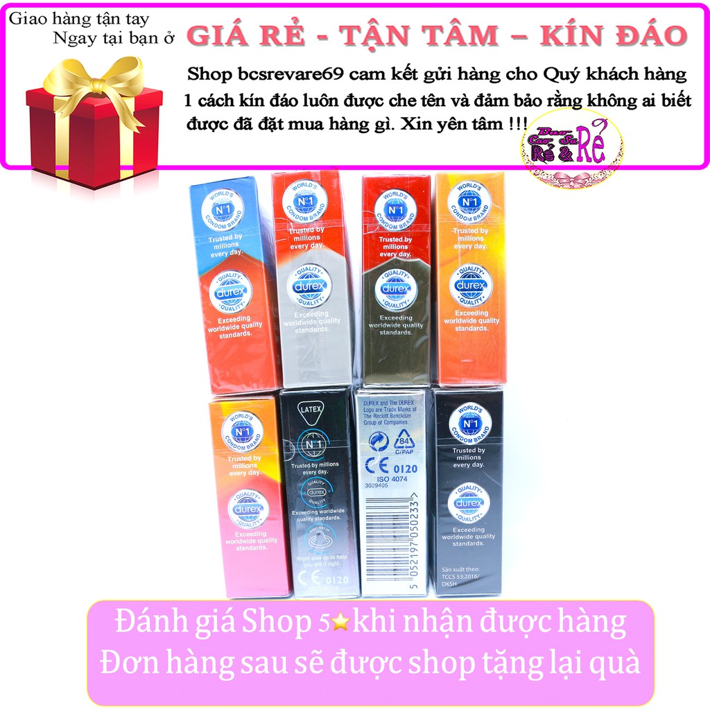 [DEAL HOT] Combo 8 Hộp Bao Cao Su DUREX tùy chọn như hình. 20 Bao Gel Bôi Trơn V.I.P