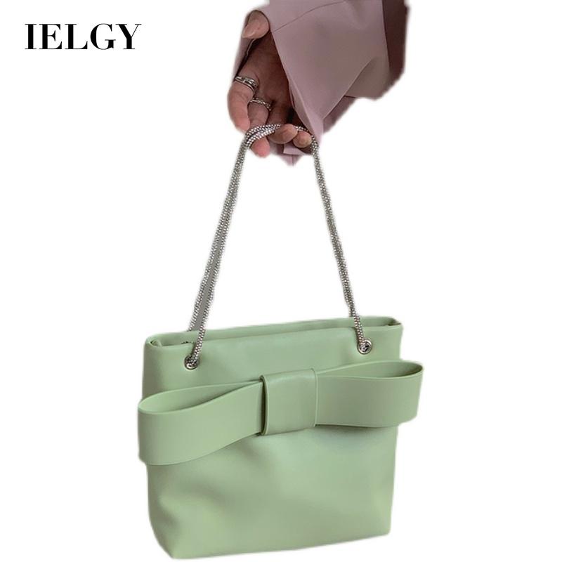 IELGY Túi Đeo Chéo Dây Xích Phối Nơ Màu Trơn Thời Trang Cho Nữ