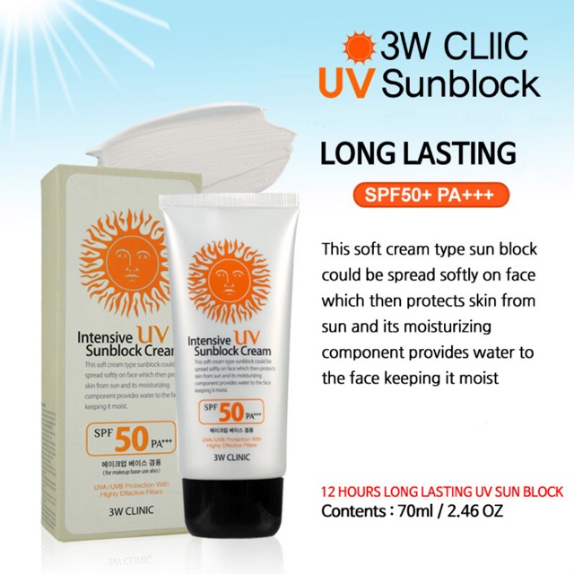 Kem Chống Nắng Hoàn Hảo 3W Clinic Intensive UV Sunblock CreamSPF 50++ (70ml)