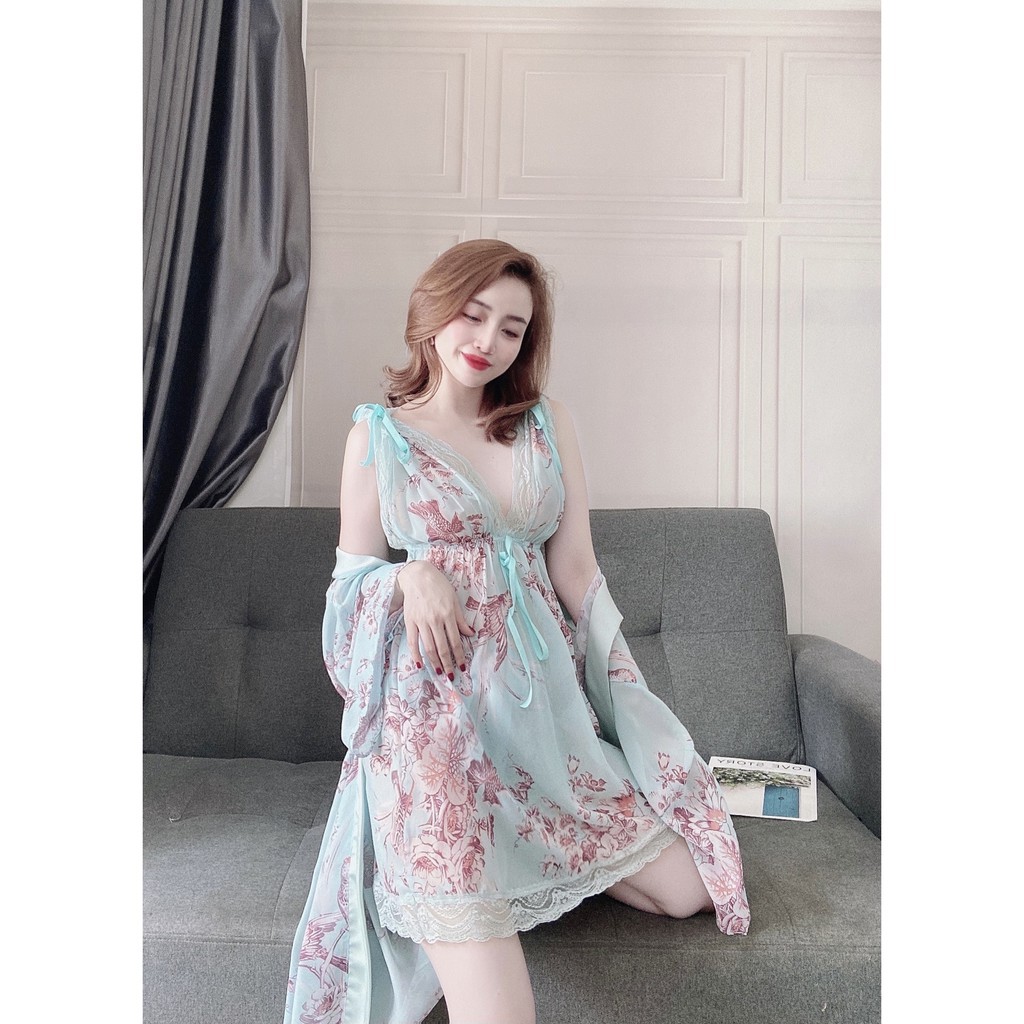 Váy Ngủ Xuyên Thấu Nữ, Set Đồ Ngủ Sexy 3 Món ( Váy Ngủ, Áo Choàng Kèm Quần ) , Đầm Ngủ Mặc Nhà Bigsize Chất Voan Tơ | BigBuy360 - bigbuy360.vn