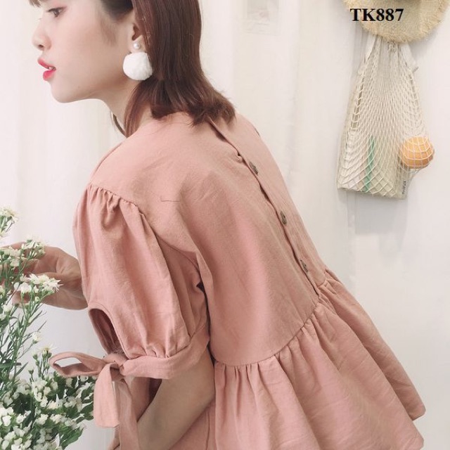 K887 - ÁO BABYDOLL CỘT NƠ TAY -