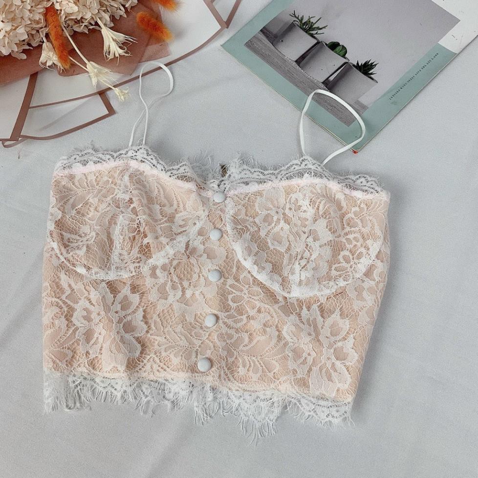 áo 2 dây dáng bra croptop ren viền đính nút, sau dây kéo siêu hot sexy nhé !