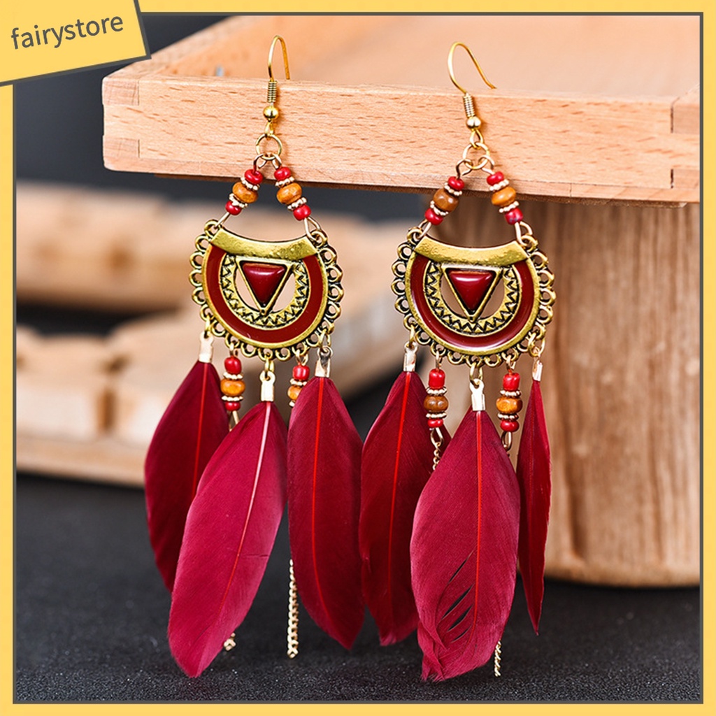 1 Đôi Bông Tai Lông Vũ Phong Cách Bohemia