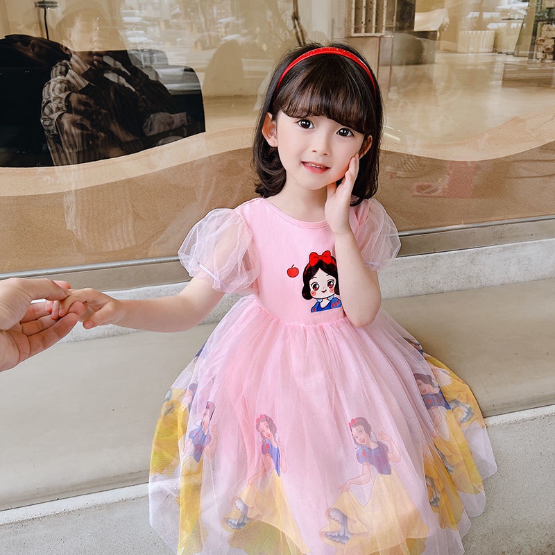 Đầm Công Chúa Mùa Hè Tay Phồng Ngắn In Hình Bạch Tuyết Phong Cách Mới Cho Bé Gái 2022 Size 90-140