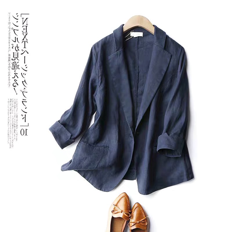 Ice seventh sleeve cotton linen blazer short jacket linen thin tops casual cut mark withdrawal