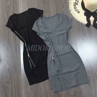 Váy ôm body nữ cổ tim xẻ đùi dây kéo chất thun gân dày dặn độ co giãn tốt ôm dáng cực kì