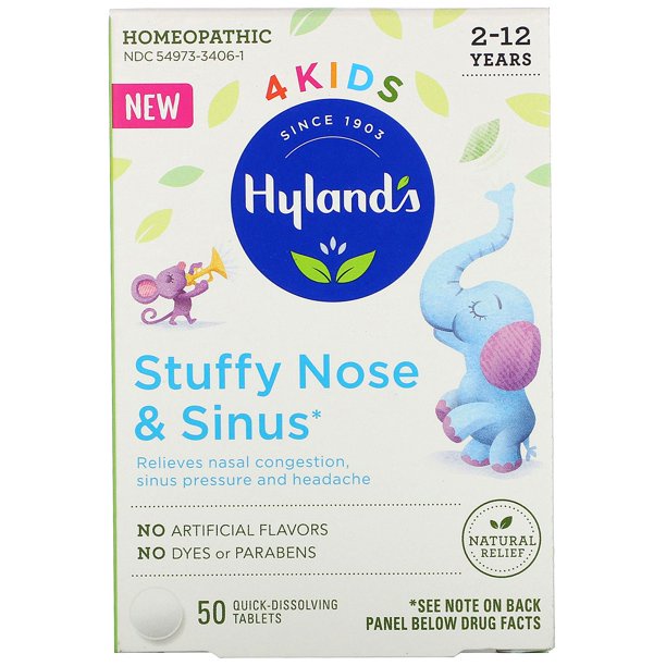 ( Hộp vỏ méo) Bill Mỹ - Hyland's 4 Kids Stuffy Nose &amp; Sinus Cold and Allergy Medicine for Children Ages 2+ 50 viên