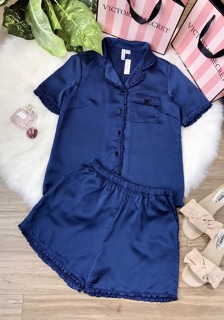 Bộ pijama lụa đùi viền bèo