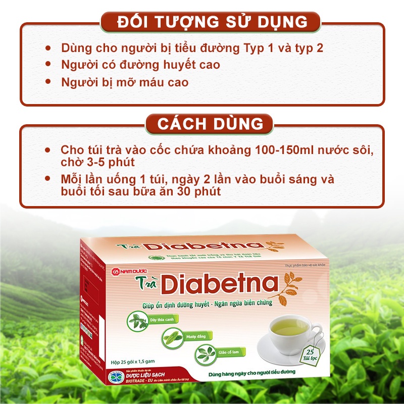 Bộ 2 Sản Phẩm Viên uống Và Trà Diabetna Dành Cho Người Tiểu Đường Hỗ Trợ Hạ Đường Huyết Và Mỡ Máu