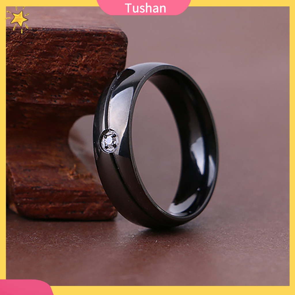 Nhẫn đính hôn bằng thép titan thời trang unisex size 6-11