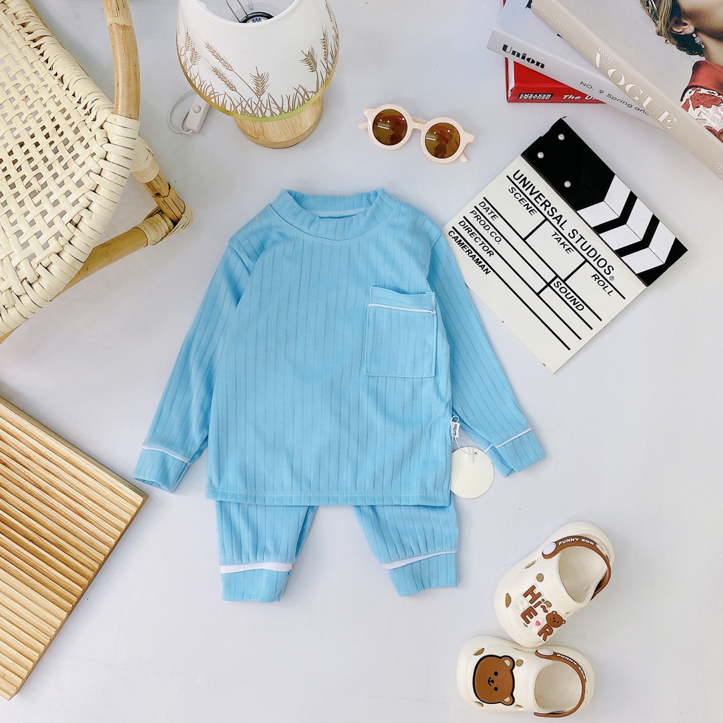 Bộ dài tay thu đông cao cấp cho bé trai bé gái sơ sinh 6-16kg, vải len tăm xuất xịn nhiều màu xinh - BO81