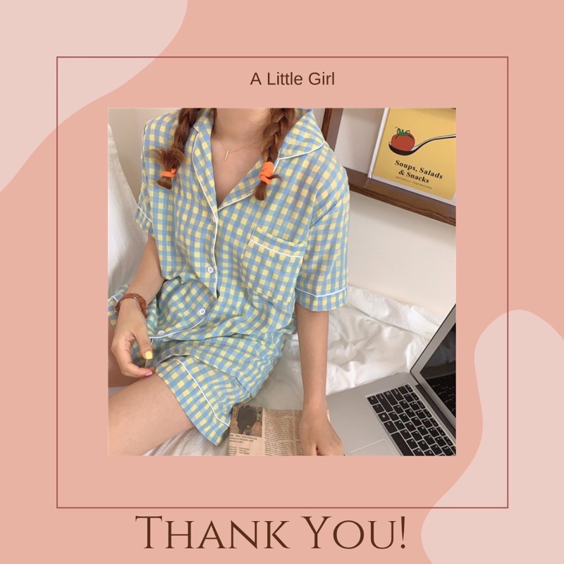 Bộ ngủ/ mặc nhà pijama ngắn ulzzang hoạ tiết kẻ caro