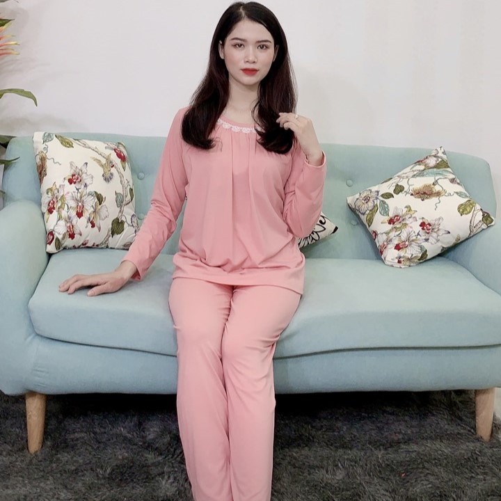 ( SALE ) Đồ bộ bầu sau sinh mặc nhà - thời trang mới nhất - Chất liệu cotton ( nhúng cổ-viền ren  )