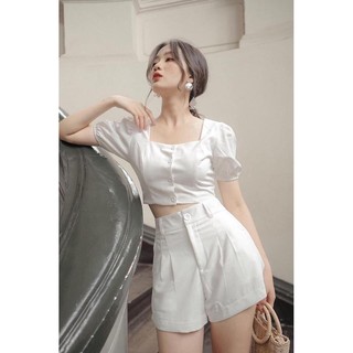 Set croptop áo cổ vuông tay phồng + quần short